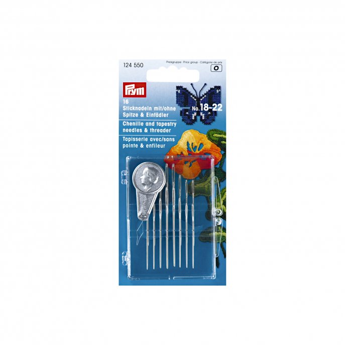 Prym Sticknadel-Sortiment ST 18-22 m./o. Spitze+Einfädler silber 