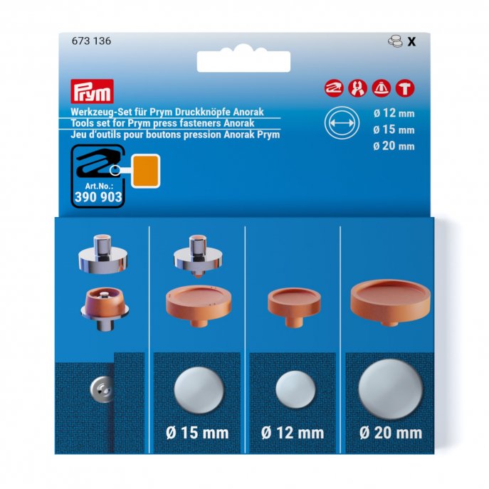 Prym Werkzeug-Set für Druckknöpfe Anorak 12+15+20 mm 