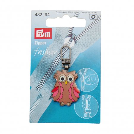 Prym Fashion-Zipper für Kinder Eule braun/pink 