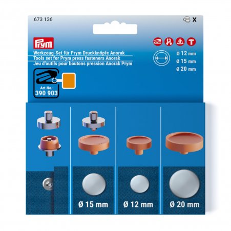 Prym Werkzeug-Set für Druckknöpfe Anorak 12+15+20 mm 