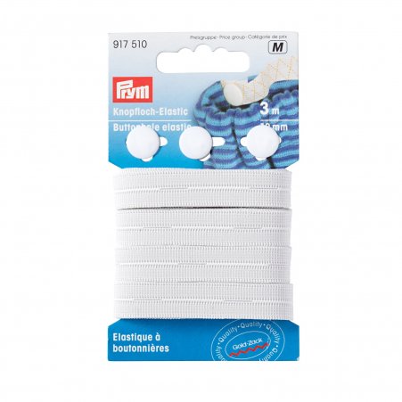 Prym Knopfloch-Elastic mit 3 Knöpfen 12 mm weiß 