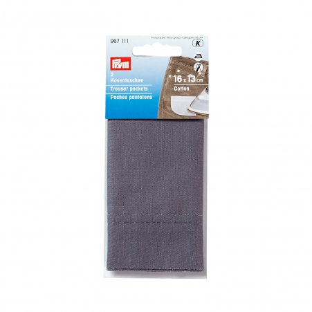 Prym Hosentaschen halb CO (bügeln) 16 x 13 cm grau 